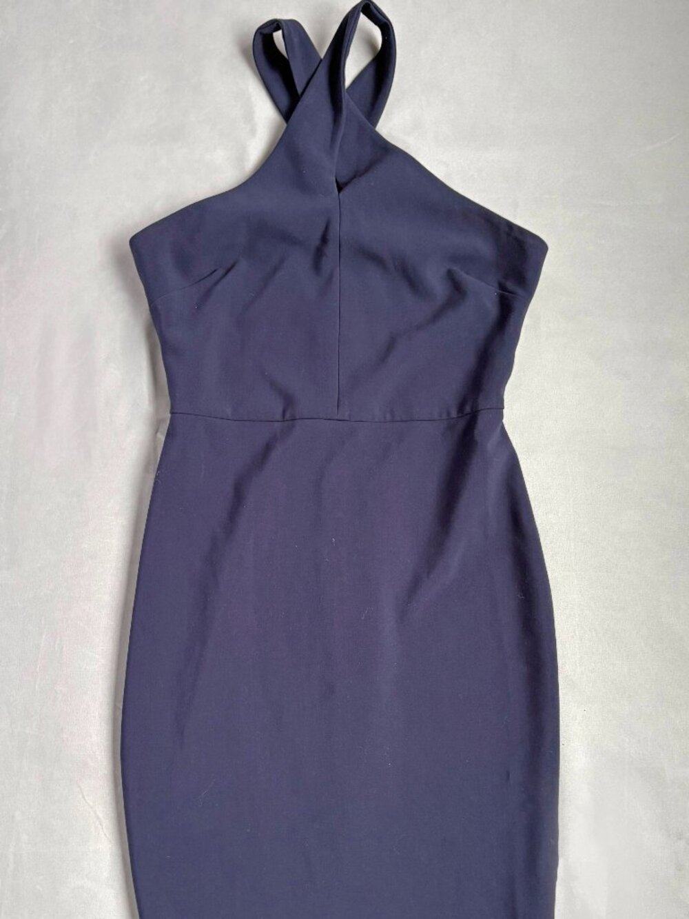 LIKELY Women's Navy Halter Neck Sheath Dress Size 6 Fitted Cocktail Midi